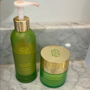 Tata Harper Green Glass Skincare Duo with Gold Accents